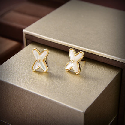ˇGilded EraˇJEUX DE WHITE MOP GOLD DIAMOND EARRINGS