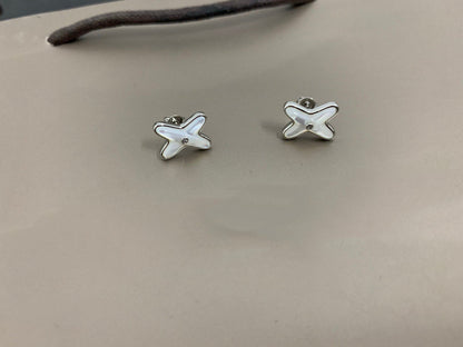ˇGilded EraˇJEUX DE WHITE MOP SILVER DIAMOND EARRINGS
