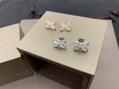 ˇGilded EraˇJEUX DE WHITE MOP SILVER DIAMOND EARRINGS