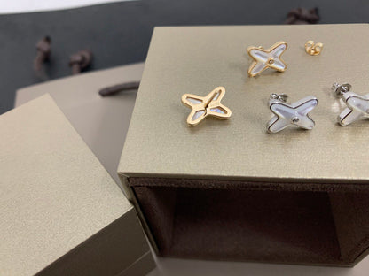 ˇGilded EraˇJEUX DE WHITE MOP SILVER DIAMOND EARRINGS