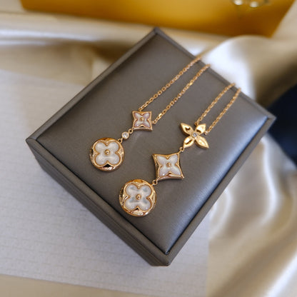 ˇGilded EraˇCOLOR BLOSSOM LARIAT NECKLACE PINK GOLD WHITE MOTHER PEARL AND DIAMOND