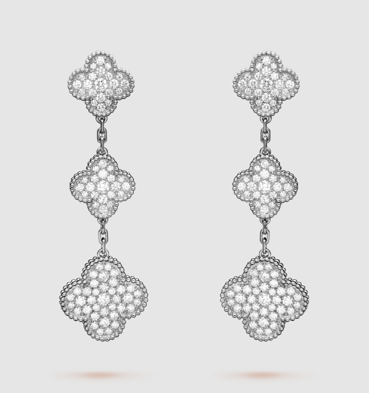 ˇGilded EraˇCLOVER 3 MOTIF DIAMOND SILVER DROP EARRINGS