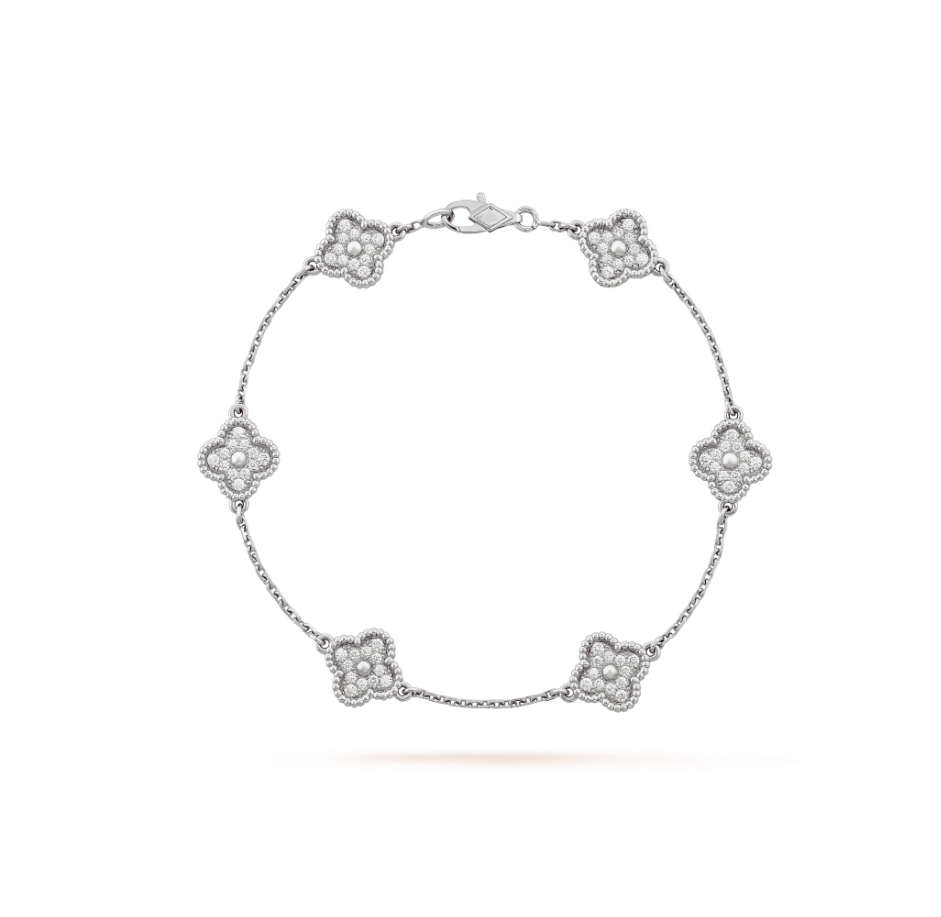 ˇGilded EraˇCLOVER 6 MOTIF SILVER DIAMOND BRACELET