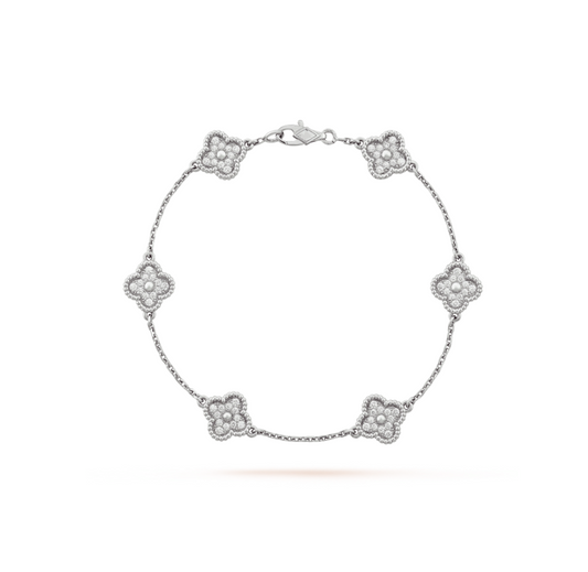 ˇGilded EraˇCLOVER 6 MOTIF SILVER DIAMOND BRACELET