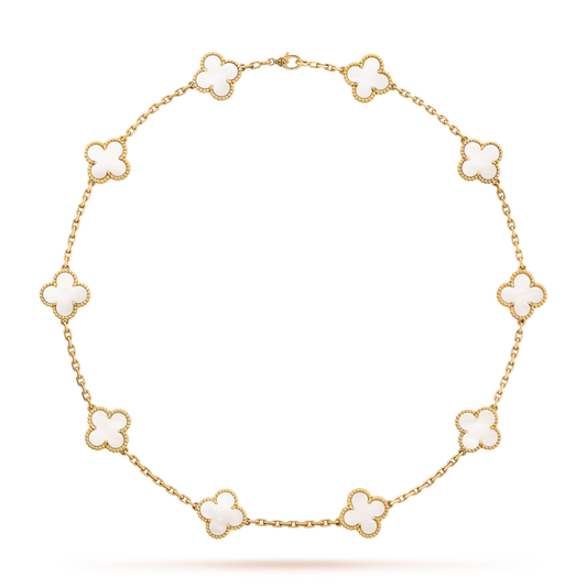 ˇGilded EraˇCLOVER 10 MOTIFS WHITE MOTHER OF PEARL NECKLACE