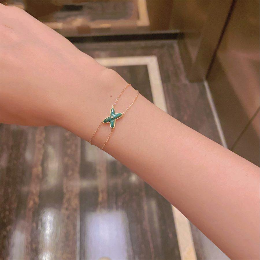 ˇGilded EraˇJEUX BRACELET MALACHITE PINK GOLD 1 DIAMOND