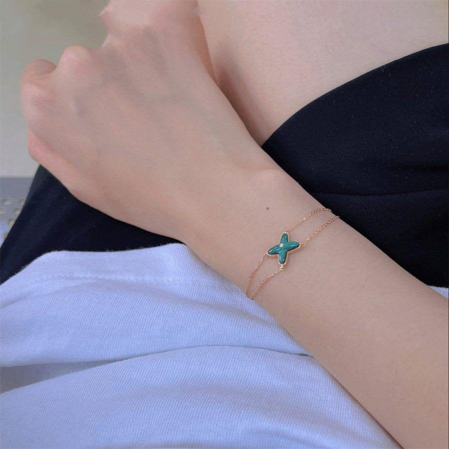 ˇGilded EraˇJEUX BRACELET MALACHITE PINK GOLD 1 DIAMOND