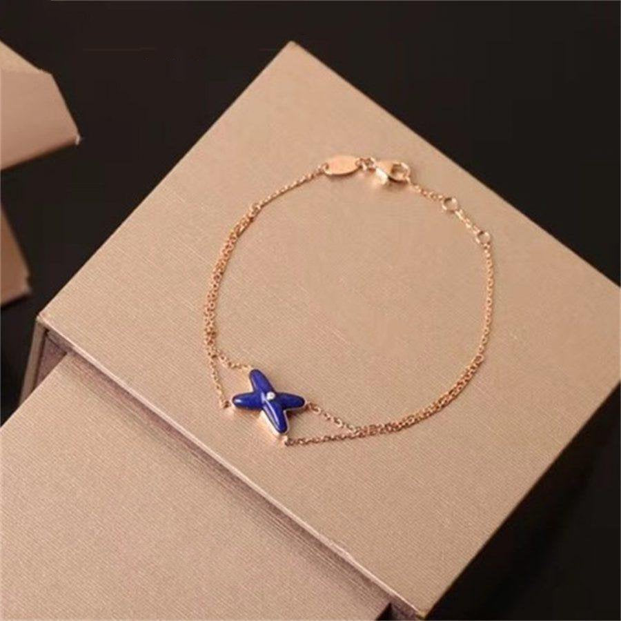 ˇGilded EraˇJEUX BRACELET BLUE AGATE PINK GOLD 1 DIAMOND