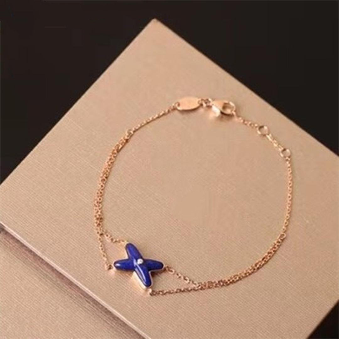 ˇGilded EraˇJEUX BRACELET BLUE AGATE PINK GOLD 1 DIAMOND