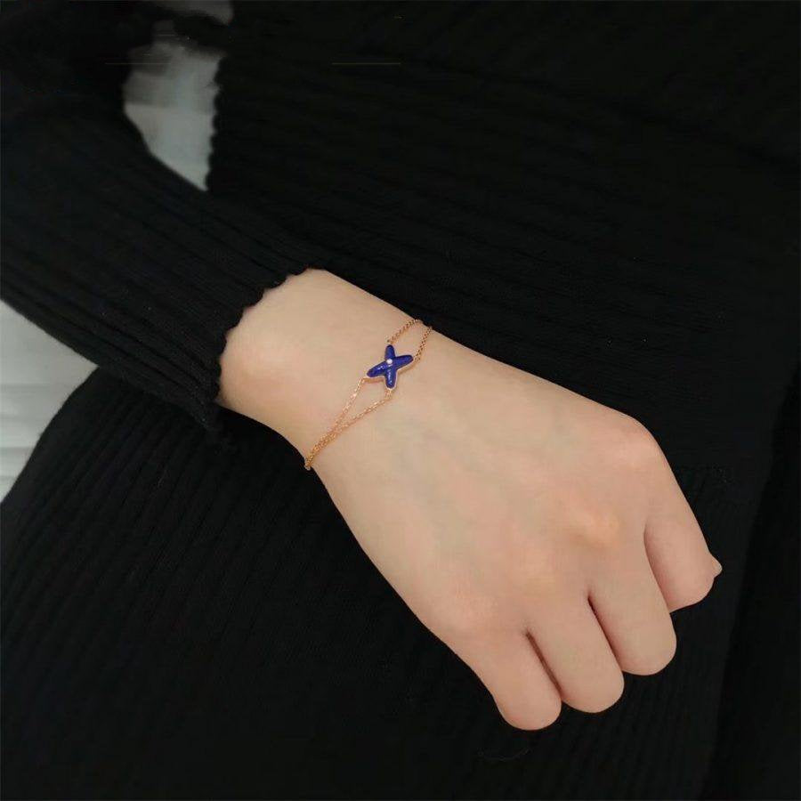 ˇGilded EraˇJEUX BRACELET BLUE AGATE PINK GOLD 1 DIAMOND