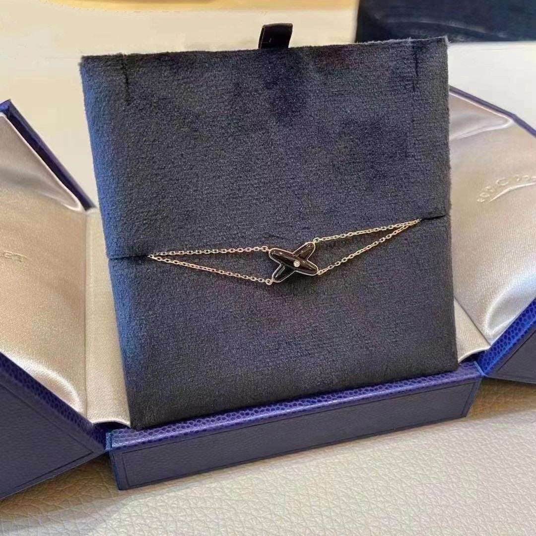 ˇGilded EraˇJEUX BRACELET ONYX PINK GOLD 1 DIAMOND