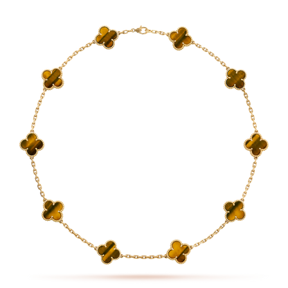 ˇGilded EraˇCLOVER 10 MOTIFS TIGER EYE NECKLACE