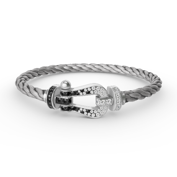 ˇGilded EraˇFORCE LARGE HORSESHOE BLACK WHITE DIAMOND BRACELET SILVER