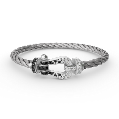 ˇGilded EraˇFORCE LARGE HORSESHOE BLACK WHITE DIAMOND BRACELET SILVER