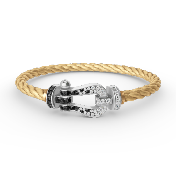 ˇGilded EraˇFORCE LARGE HORSESHOE BLACK WHITE DIAMOND BRACELET SILVER