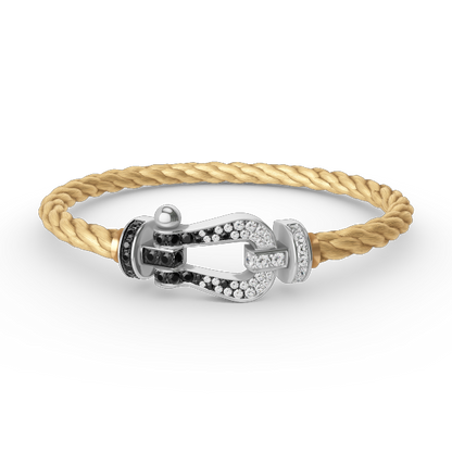 ˇGilded EraˇFORCE LARGE HORSESHOE BLACK WHITE DIAMOND BRACELET SILVER