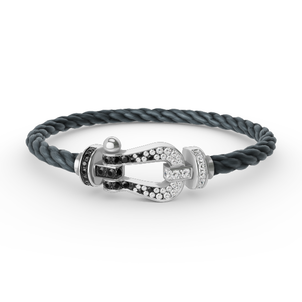 ˇGilded EraˇFORCE LARGE HORSESHOE BLACK WHITE DIAMOND BRACELET SILVER
