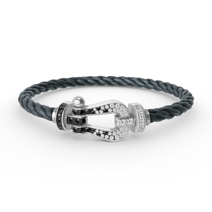 ˇGilded EraˇFORCE LARGE HORSESHOE BLACK WHITE DIAMOND BRACELET SILVER