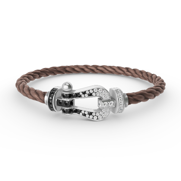 ˇGilded EraˇFORCE LARGE HORSESHOE BLACK WHITE DIAMOND BRACELET SILVER