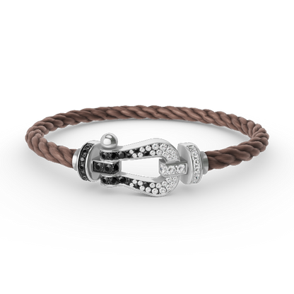 ˇGilded EraˇFORCE LARGE HORSESHOE BLACK WHITE DIAMOND BRACELET SILVER