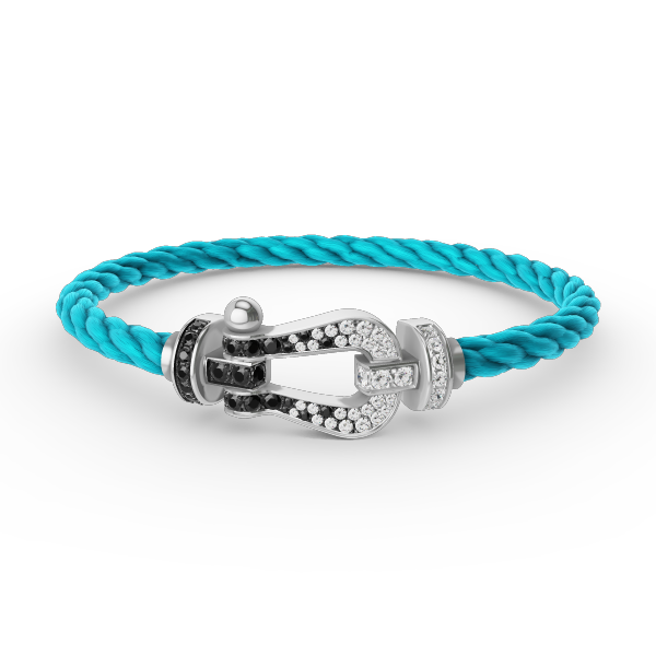 ˇGilded EraˇFORCE LARGE HORSESHOE BLACK WHITE DIAMOND BRACELET SILVER