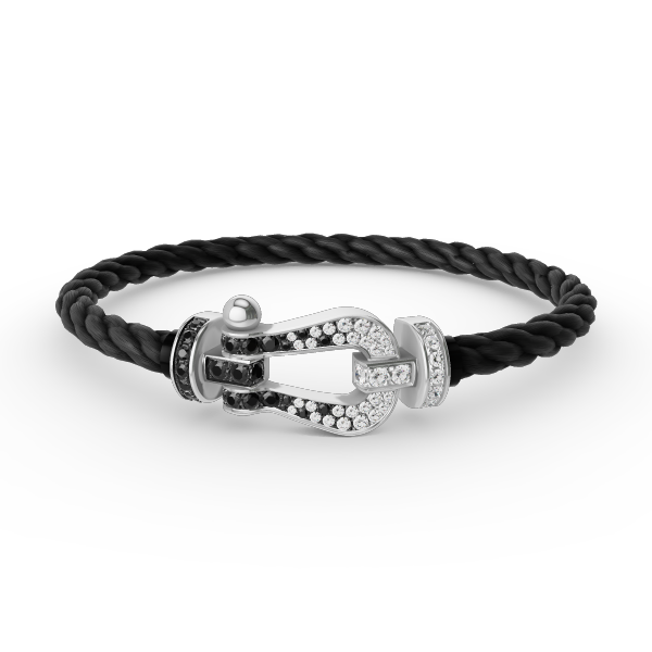 ˇGilded EraˇFORCE LARGE HORSESHOE BLACK WHITE DIAMOND BRACELET SILVER