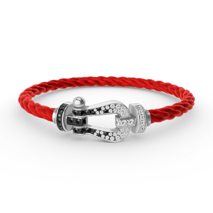 ˇGilded EraˇFORCE LARGE HORSESHOE BLACK WHITE DIAMOND BRACELET SILVER