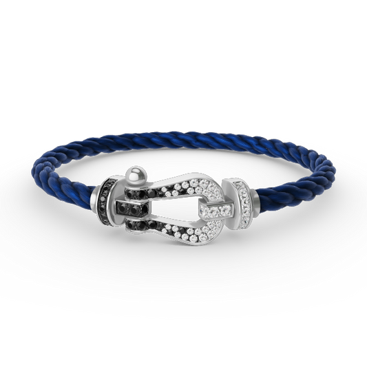 ˇGilded EraˇFORCE LARGE HORSESHOE BLACK WHITE DIAMOND BRACELET SILVER