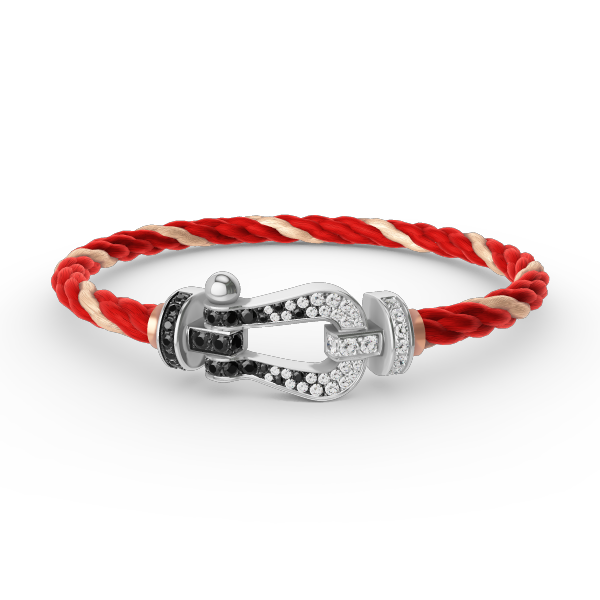 ˇGilded EraˇFORCE LARGE HORSESHOE BLACK WHITE DIAMOND BRACELET SILVER