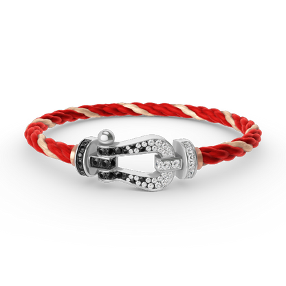ˇGilded EraˇFORCE LARGE HORSESHOE BLACK WHITE DIAMOND BRACELET SILVER