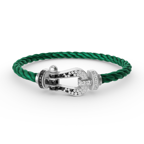 ˇGilded EraˇFORCE LARGE HORSESHOE BLACK WHITE DIAMOND BRACELET SILVER