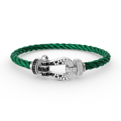 ˇGilded EraˇFORCE LARGE HORSESHOE BLACK WHITE DIAMOND BRACELET SILVER