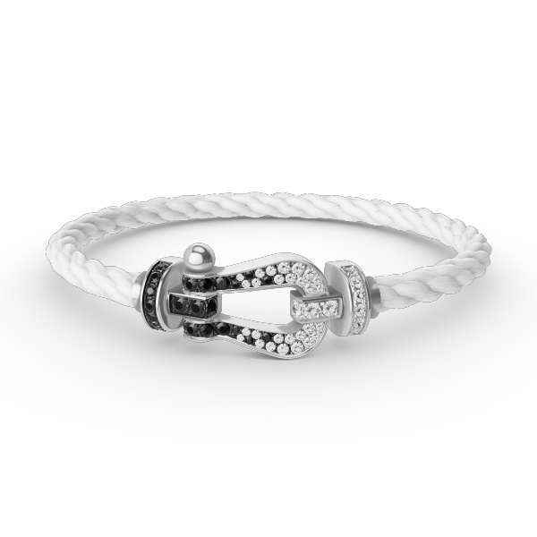 ˇGilded EraˇFORCE LARGE HORSESHOE BLACK WHITE DIAMOND BRACELET SILVER