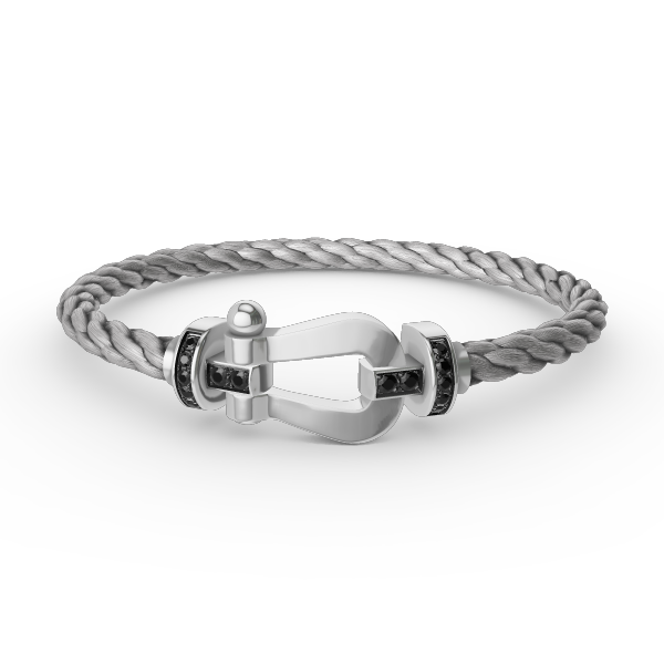 ˇGilded EraˇFORCE LARGE HORSESHOE BLACK DIAMOND BRACELET SILVER