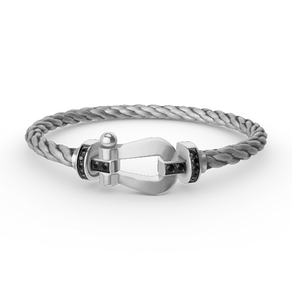 ˇGilded EraˇFORCE LARGE HORSESHOE BLACK DIAMOND BRACELET SILVER