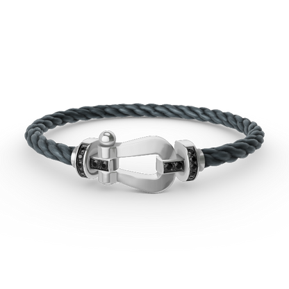 ˇGilded EraˇFORCE LARGE HORSESHOE BLACK DIAMOND BRACELET SILVER
