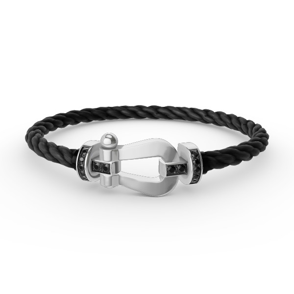 ˇGilded EraˇFORCE LARGE HORSESHOE BLACK DIAMOND BRACELET SILVER
