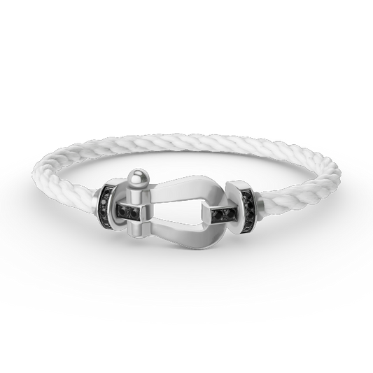 ˇGilded EraˇFORCE LARGE HORSESHOE BLACK DIAMOND BRACELET SILVER