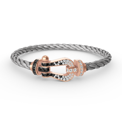 ˇGilded EraˇFORCE LARGE HORSESHOE BLACK WHITE DIAMOND BRACELET ROSE GOLD