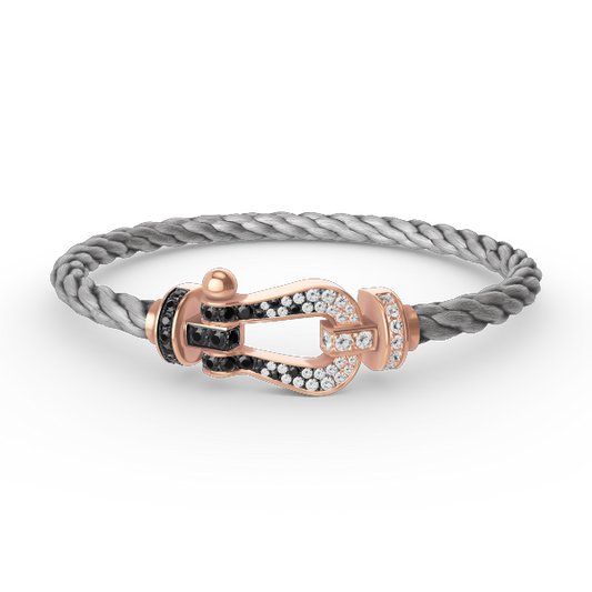ˇGilded EraˇFORCE LARGE HORSESHOE BLACK WHITE DIAMOND BRACELET ROSE GOLD