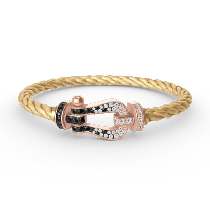 ˇGilded EraˇFORCE LARGE HORSESHOE BLACK WHITE DIAMOND BRACELET ROSE GOLD