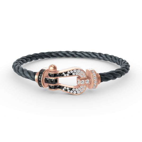 ˇGilded EraˇFORCE LARGE HORSESHOE BLACK WHITE DIAMOND BRACELET ROSE GOLD