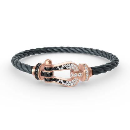ˇGilded EraˇFORCE LARGE HORSESHOE BLACK WHITE DIAMOND BRACELET ROSE GOLD