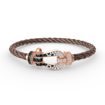 ˇGilded EraˇFORCE LARGE HORSESHOE BLACK WHITE DIAMOND BRACELET ROSE GOLD