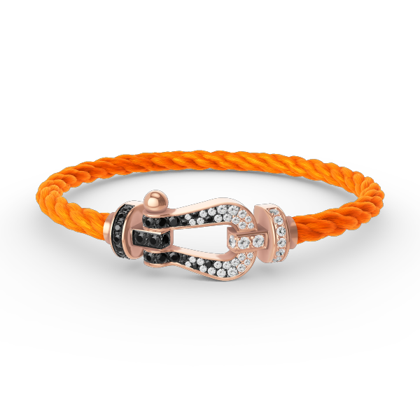 ˇGilded EraˇFORCE LARGE HORSESHOE BLACK WHITE DIAMOND BRACELET ROSE GOLD