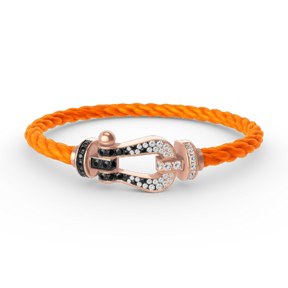 ˇGilded EraˇFORCE LARGE HORSESHOE BLACK WHITE DIAMOND BRACELET ROSE GOLD