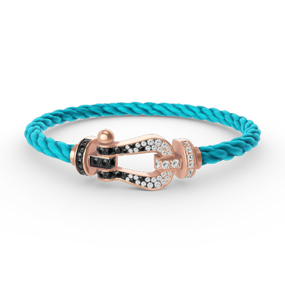 ˇGilded EraˇFORCE LARGE HORSESHOE BLACK WHITE DIAMOND BRACELET ROSE GOLD