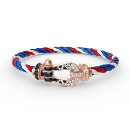 ˇGilded EraˇFORCE LARGE HORSESHOE BLACK WHITE DIAMOND BRACELET ROSE GOLD