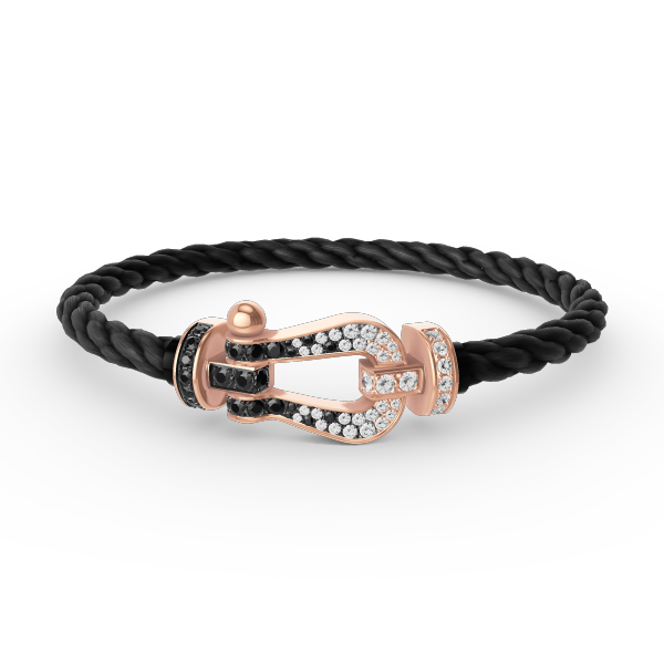 ˇGilded EraˇFORCE LARGE HORSESHOE BLACK WHITE DIAMOND BRACELET ROSE GOLD