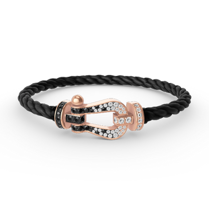 ˇGilded EraˇFORCE LARGE HORSESHOE BLACK WHITE DIAMOND BRACELET ROSE GOLD